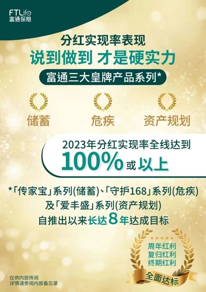 富通 FTLife 三大王牌产品系列-2023年分红全线系列——实现率100%